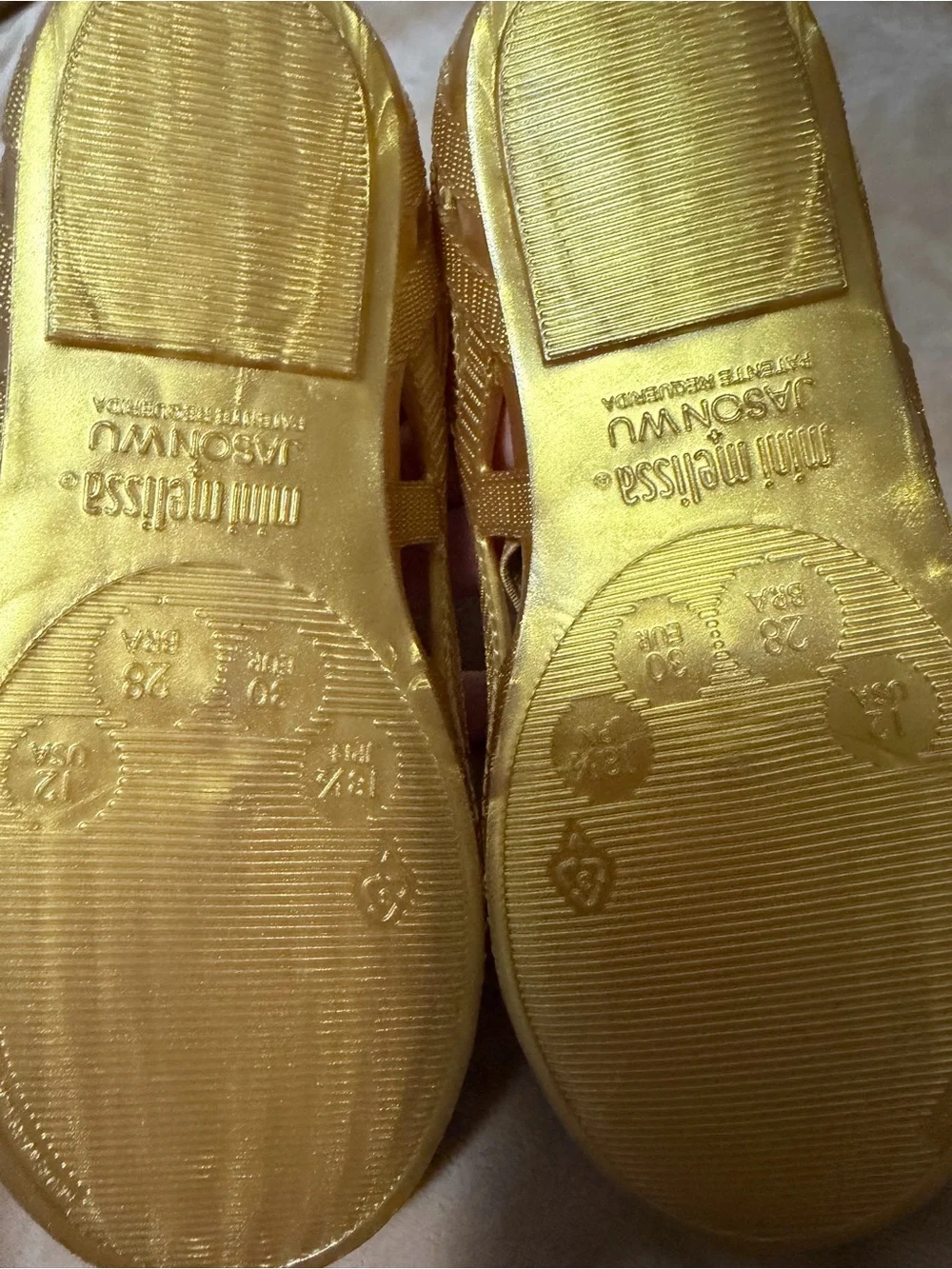 Mini Melissa x Jason Wu Kids Gold Mary Jane Jelly Sandals Size 12